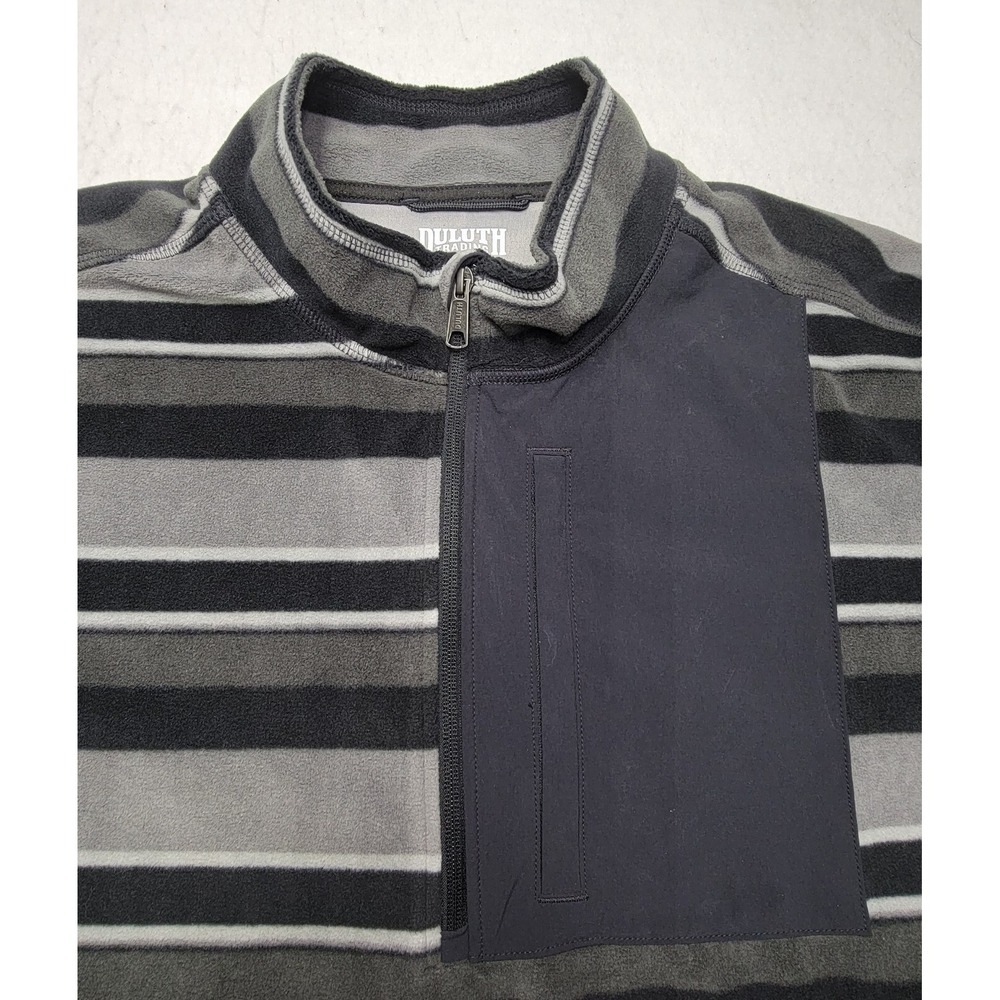 Duluth Trading Pullover Mens 2XL Fleece Jacket Black Striped 1/4 Zip LIMITED USE